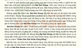 THƯ CẢM ƠN QUÝ KHÁCH HÀNG, QUÝ ĐỐI TÁC NHÂN KỶ NIỆM 15 NĂM THÀNH LẬP ĐẠI SƠN GROUP